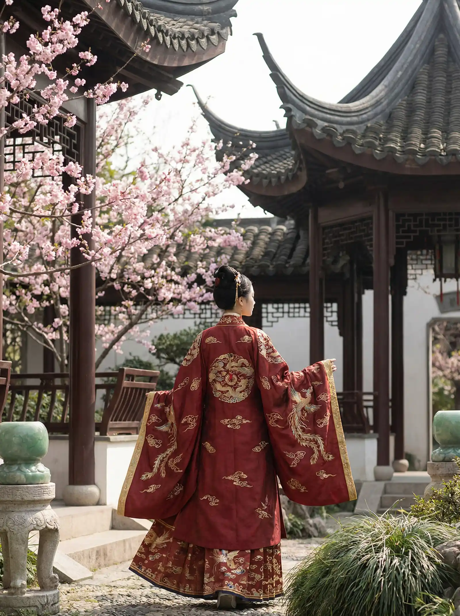 禁app下载站长统计网址进入 明制汉服红色凤凰刺绣